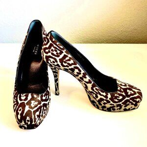 Rare GUCCI Leopard Pony-Hair Platform Stiletto Pump Square-Toe 7 MSRP $1280